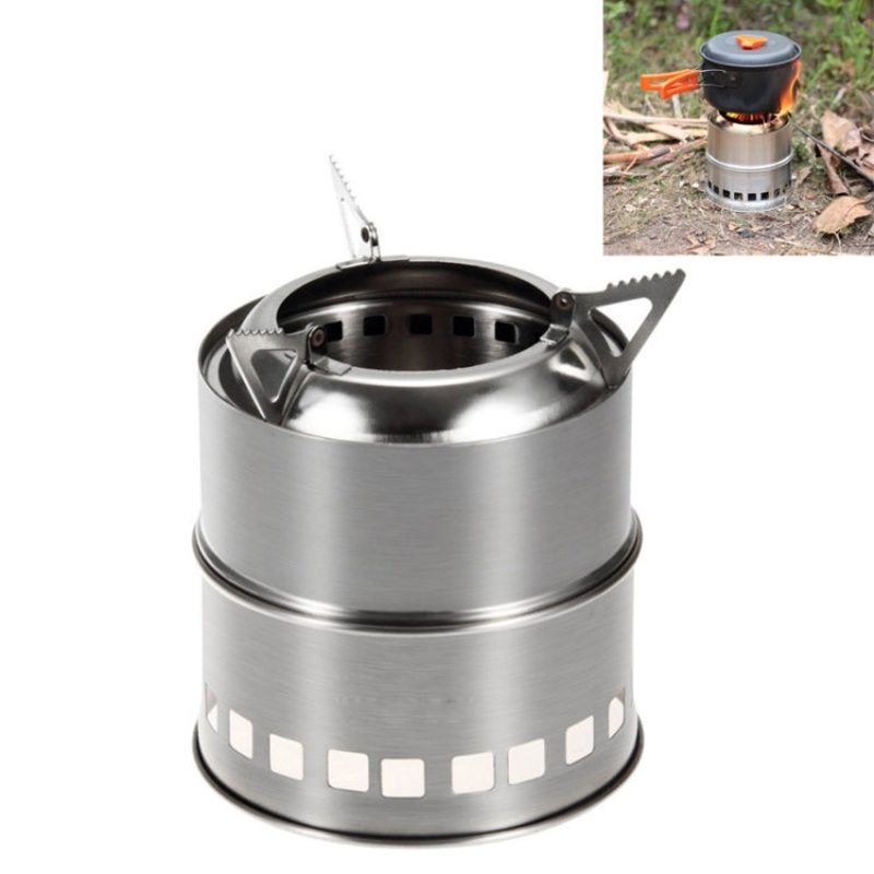 Outdoor Camping Mini Stainless Steel Wood-burning Stove Solid Alcohol Stove for Picnic Heating (Black)