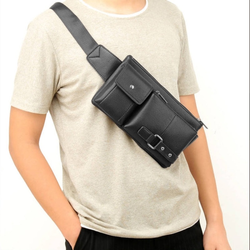Universal Outdoor Men Shoulder Messenger Bags Retro Men Waist Bag Black ((27cm x 15cm x 1cm)) for Sale