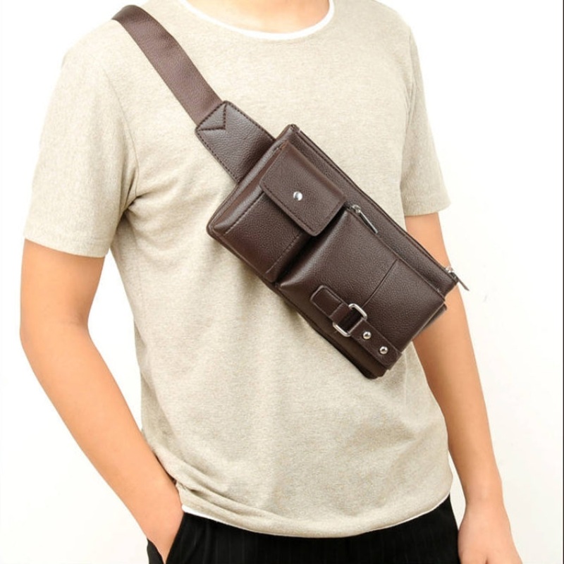 Universal Outdoor Men Shoulder Messenger Bags Retro Men Waist Bag Brown (24.5cm x 13cm x 1cm)
