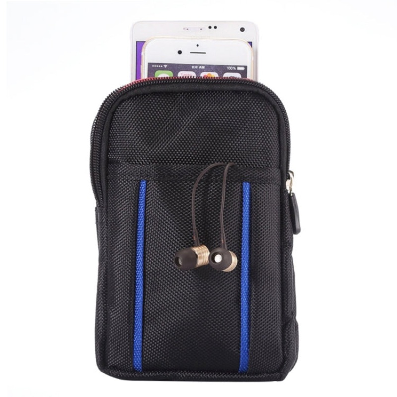 Multifunctional 6.3 Inch Double Lattice Polyester Waist Bag for Mobile Phones (Black)