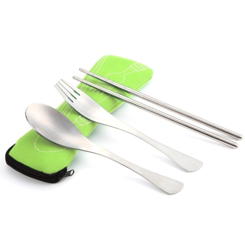 Three Piece Outdoor Cutlery Set (Fluorescent Green)