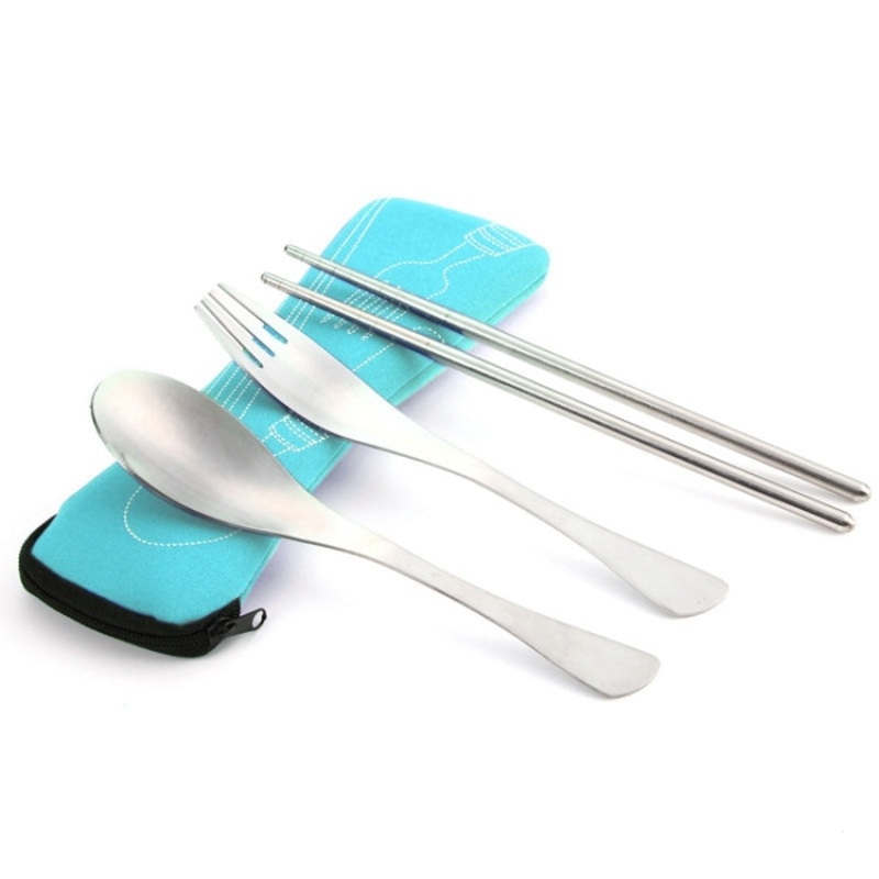 Three Piece Outdoor Cutlery Set (Light Blue)