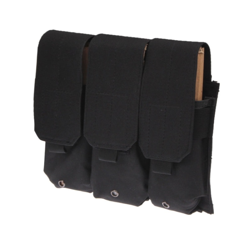 Triple Canvas Clips Pouch with Hook and Loop Fastener Quick Release Buckles (Black)