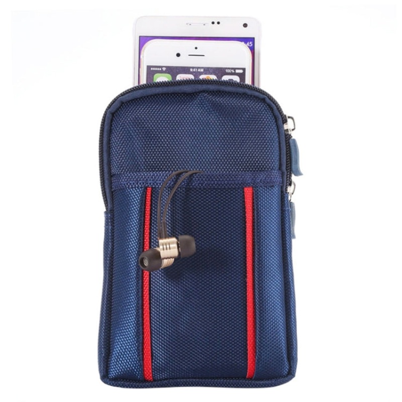 Universal Multifunctional 6.3 Inch Double Lattice Two-colored Polyester Pearl Material Storage Waist Bag for Mobile Phones (Blue)