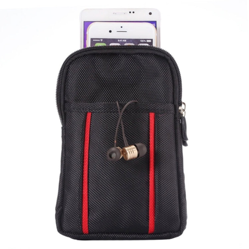 Universal Multifunctional Double Lattice Two-colored Polyester Pearl Material Storage Waist Pack Hiking Camping Bag for 6.3 inch Mobile Phones (Grey Black)