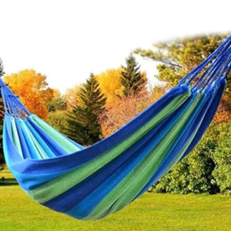 Blue Stripe Single Widening Camping Outdoor Canvas Hammock (190cm x 100cm)