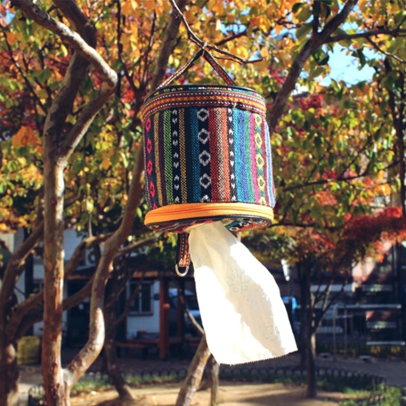 Outdoor Camping Foldable Ethnic Style Cloth Tissue Case Storage Bag (14.5 x 13 cm)