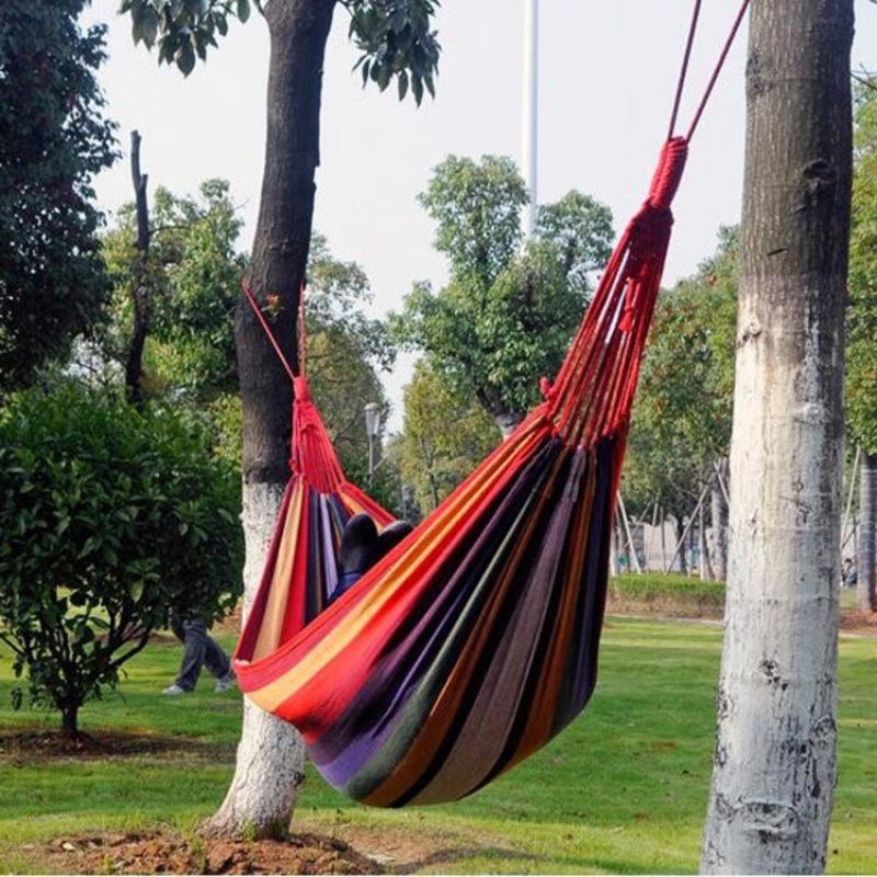 Red Stripe Single Widening Camping Outdoor Canvas Hammock (Size: 190cm x 100cm)