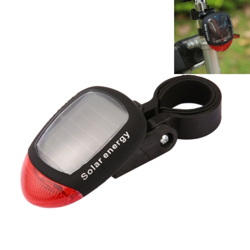 Solar Energy Rechargeable Bicycle Tail Light with 2 Red LED Flash Modes (Red)
