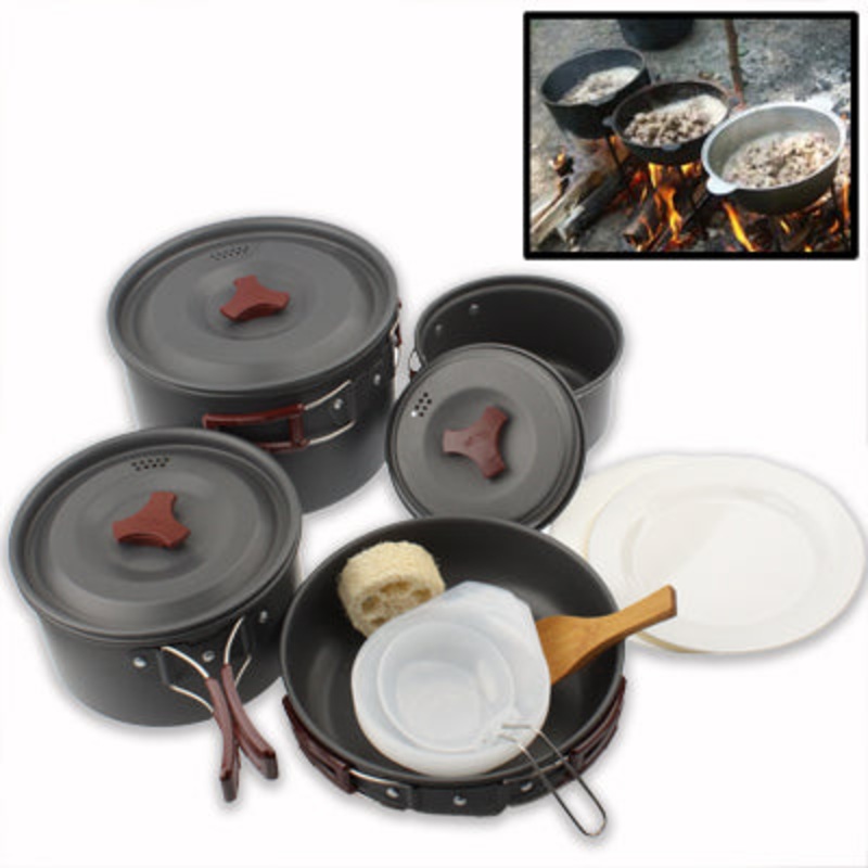Outdoor Camping Ultra Light Weight 9 Piece Cookware Stackable Set (Various Colors)