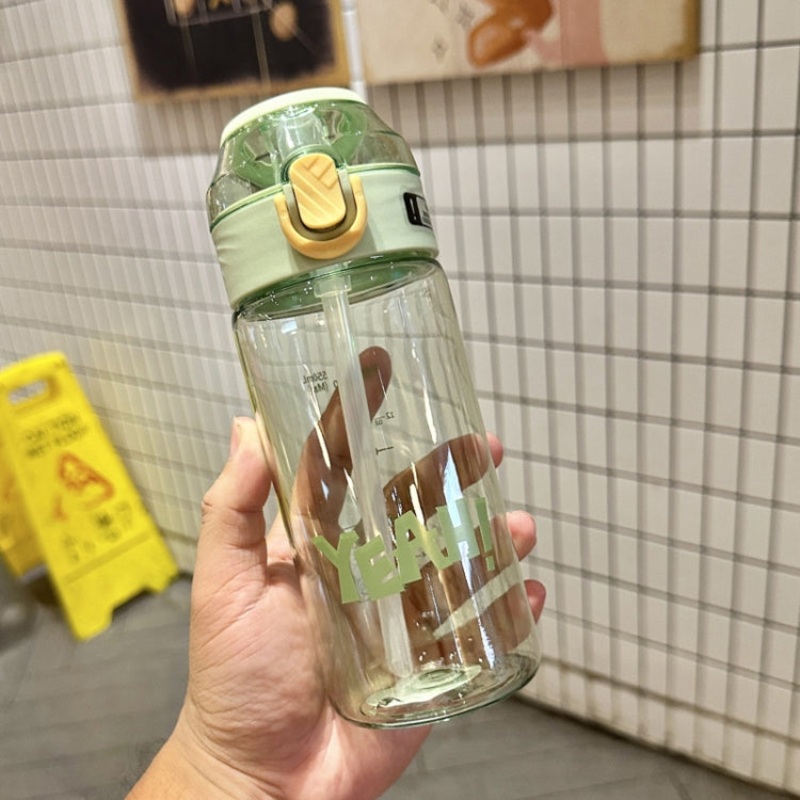 Student Portable Bouncing Straw Large Capacity Drop Resistant Plastic Cups (550ml Green)