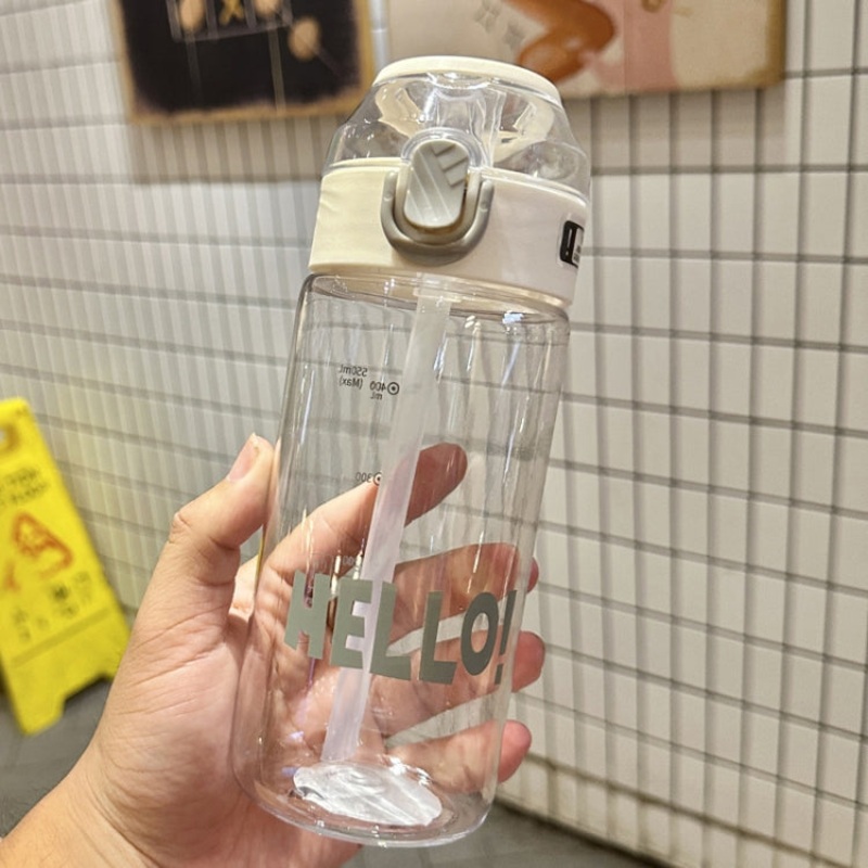 Student Portable Bouncing Straw Large Capacity Drop Resistant Plastic Cups (550ml White)