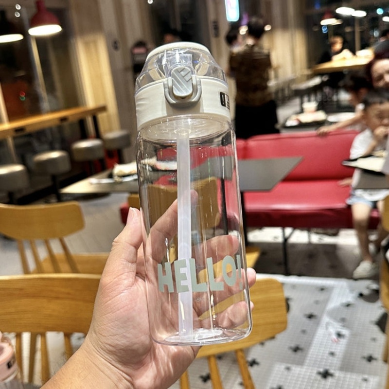 Student Portable Bouncing Straw Large Capacity Drop Resistant Plastic Cups (650ml White)
