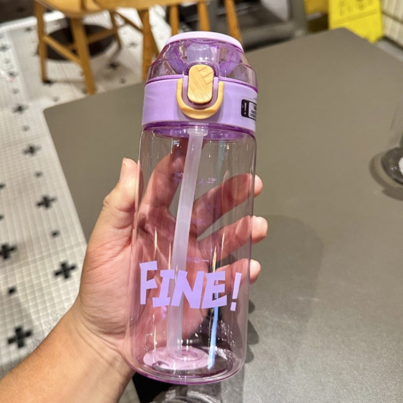 Student Portable Bouncing Straw Large Capacity Plastic Cups (550ml Purple)