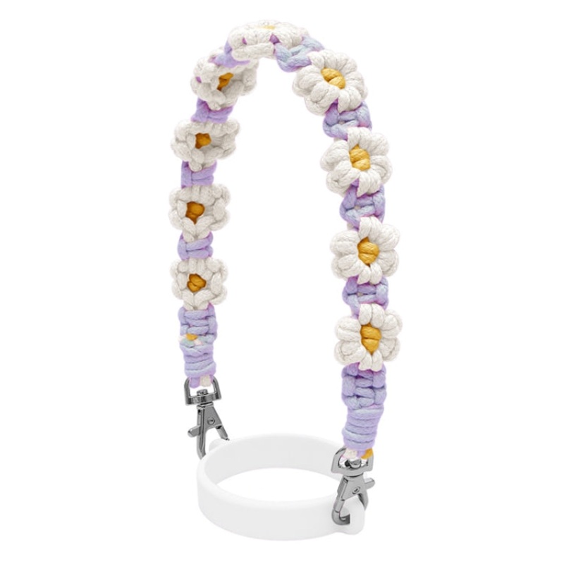 Boho Daisy Cute Flower Hand-Woven Silicone Loop Lanyard Mug Cover (Purple) for 16-40oz Mug