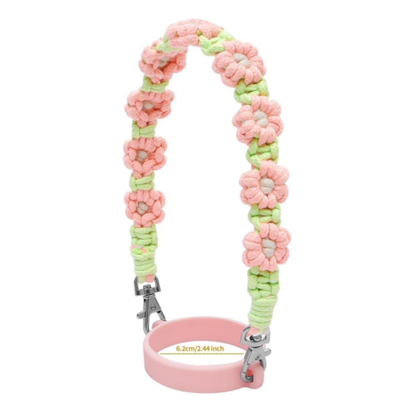 Boho Daisy Hand-Woven Mug Cover Silicone Loop Lanyard Cute Flower (Green) 16-40oz