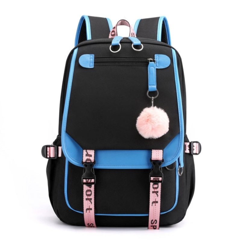 Casual Outdoor Traveling Backpack Schoolbag Multi-Layer Computer Double Shoulder Bag (Black with Blue)