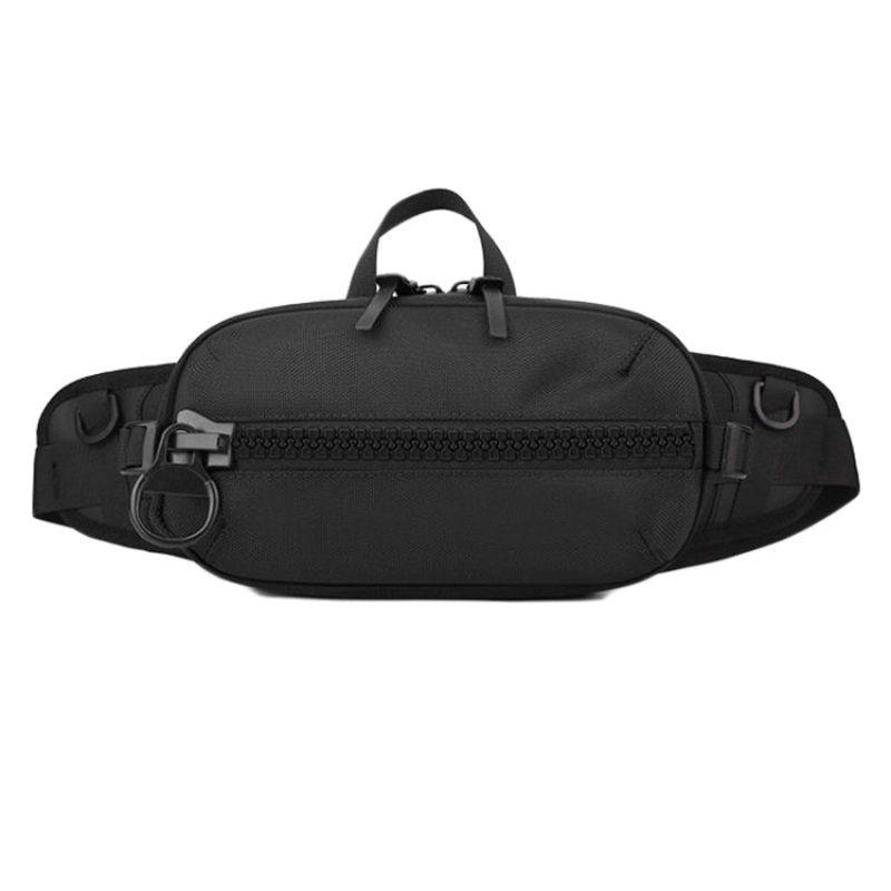 Men Sports Waist Bag Simple Single Shoulder Satchel Black (One Size)