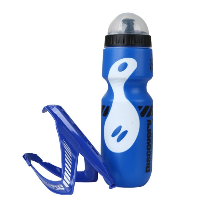 Mountain Bike Water Bottle Set with V-shaped Holder Cage - Blue (650ml)