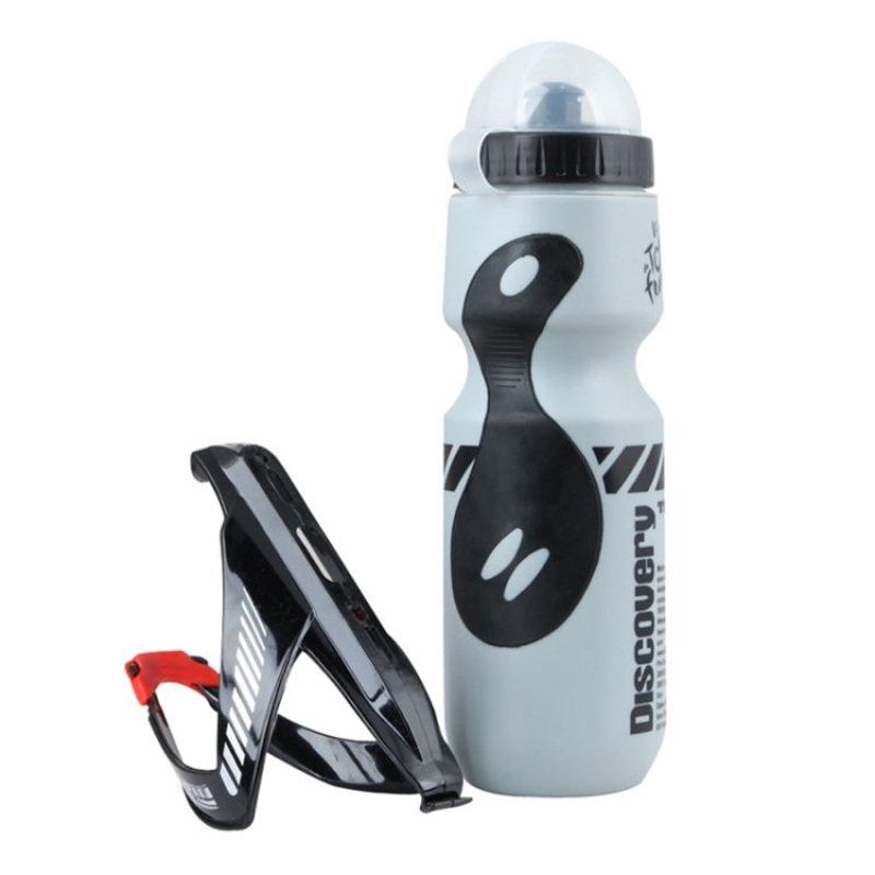 Mountain Bike Water Bottle Set with V-shaped Holder Cage (Gray, 650ml) for Outdoor Cycling Sports