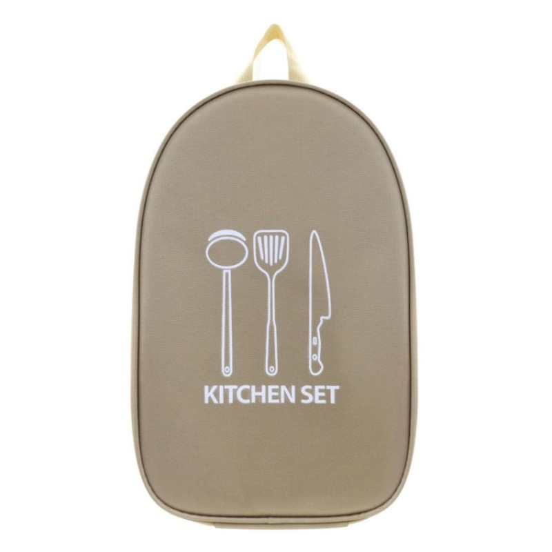 Outdoor Camping Kitchen Utensils Portable Storage Bag Picnic Flatware Supplies (Khaki)