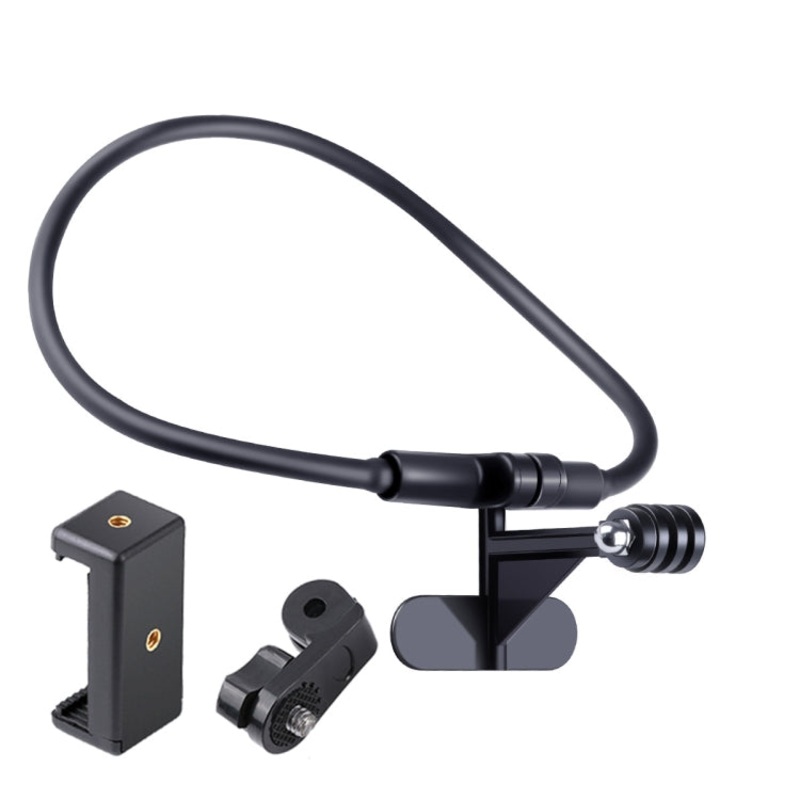Hands Free Lazy Wearable Neck Phone Camera Holder with Phone Clamp, Extended Version (Black)