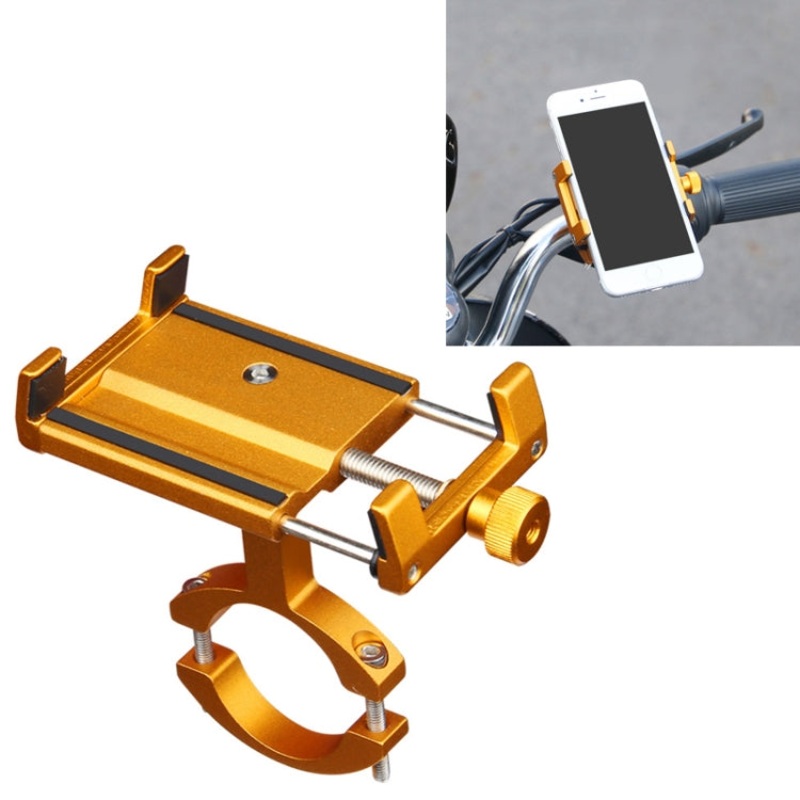 Aluminum Alloy Bicycle Mobile Phone Holder Motorcycle Navigation Bracket Hand Rack (Gold)