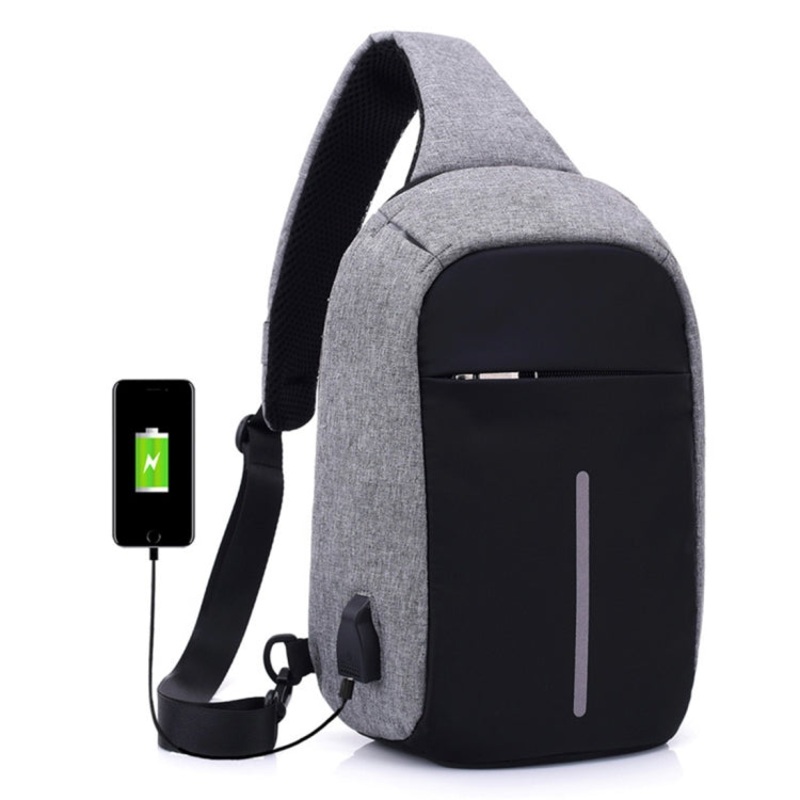 Multi-Function Portable Casual Chest Bag Outdoor Sports Anti-theft Shoulder Bag with External USB Charging Interface for Men/Women (Grey)