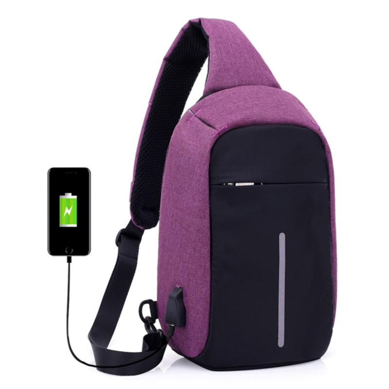 Multi-Function Portable Casual Chest Bag Outdoor Sports Anti-Theft Shoulder Bag with USB Charging (Purple)