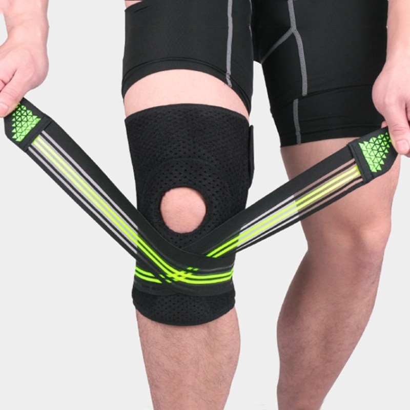 Sports Spring Supported Knee Brace Compression Protection Patella Riding Protective Gear, One Size(Black / Fluorescent Green)
