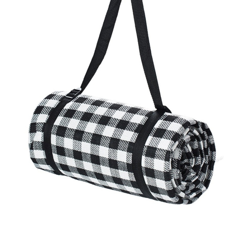 Thickened Moisture-Proof Beach Mat Outdoor Camping Tent Mat 150x200cm Black White Grid