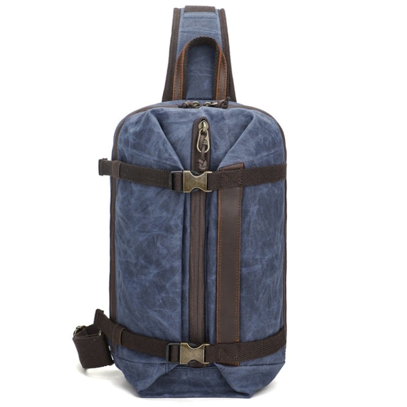 Waxed Canvas Chest Bag Retro Large Capacity Shoulder Crossbody Bag (Blue)