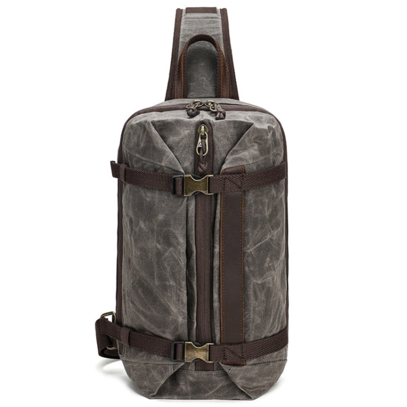 Waxed Canvas Chest Bag Retro Large Capacity Shoulder Crossbody Bag (Gray)