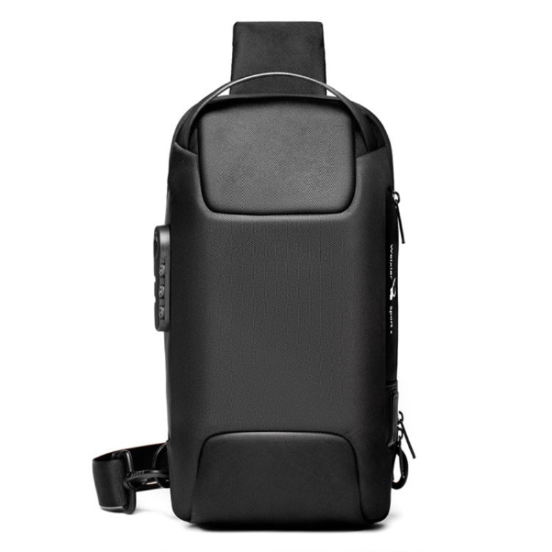 Men Canvas Casual Anti-theft One-Shoulder Bag Black (Chest Bag)