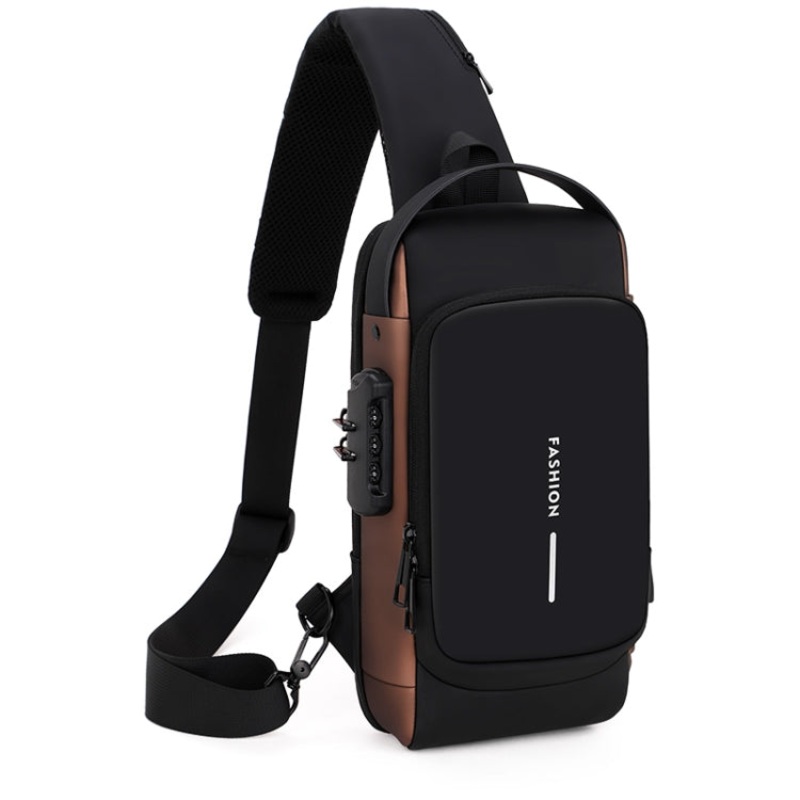 Men Waterproof Password Anti-theft Chest Bag Black Brown (One Size)