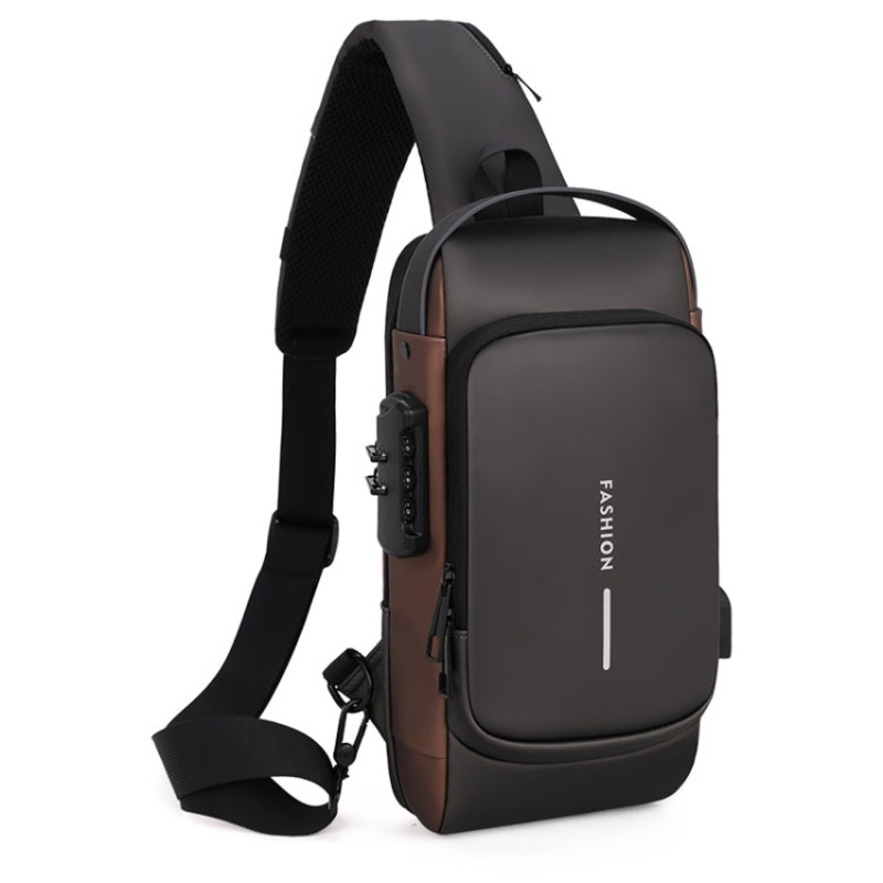Waterproof Anti-Theft Multifunctional Men Chest Bag (Gray Brown)